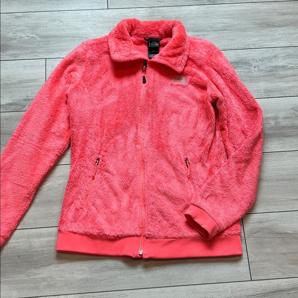 The North Face neon pink fuzzy zip up jacket size small - Picture 2 of 9